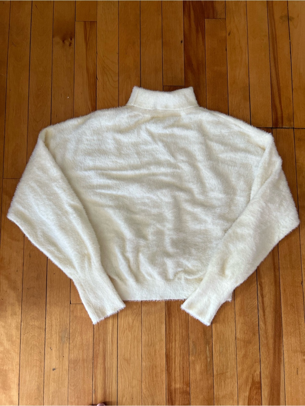 White Fuzzy Turtleneck Cropped Sweater